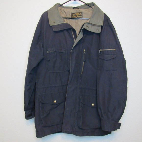 Eddie Bauer Other - Eddie Bauer Vintage Blue Removable Hood Utility Jacket Coat Parka Pocket…